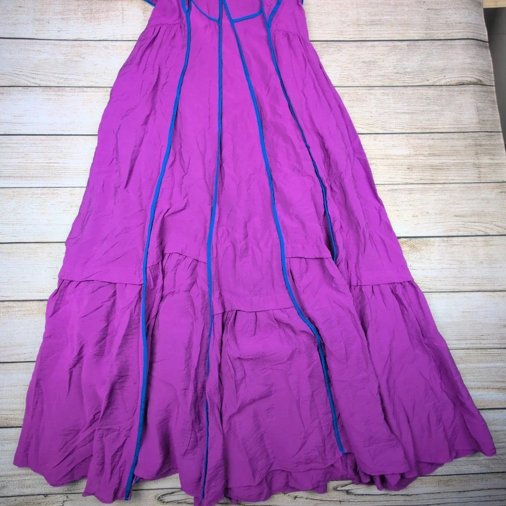 Anthropologie  The Mimi Purple Midi Dress V Neck Ruffle Sleeve ‎ XXS